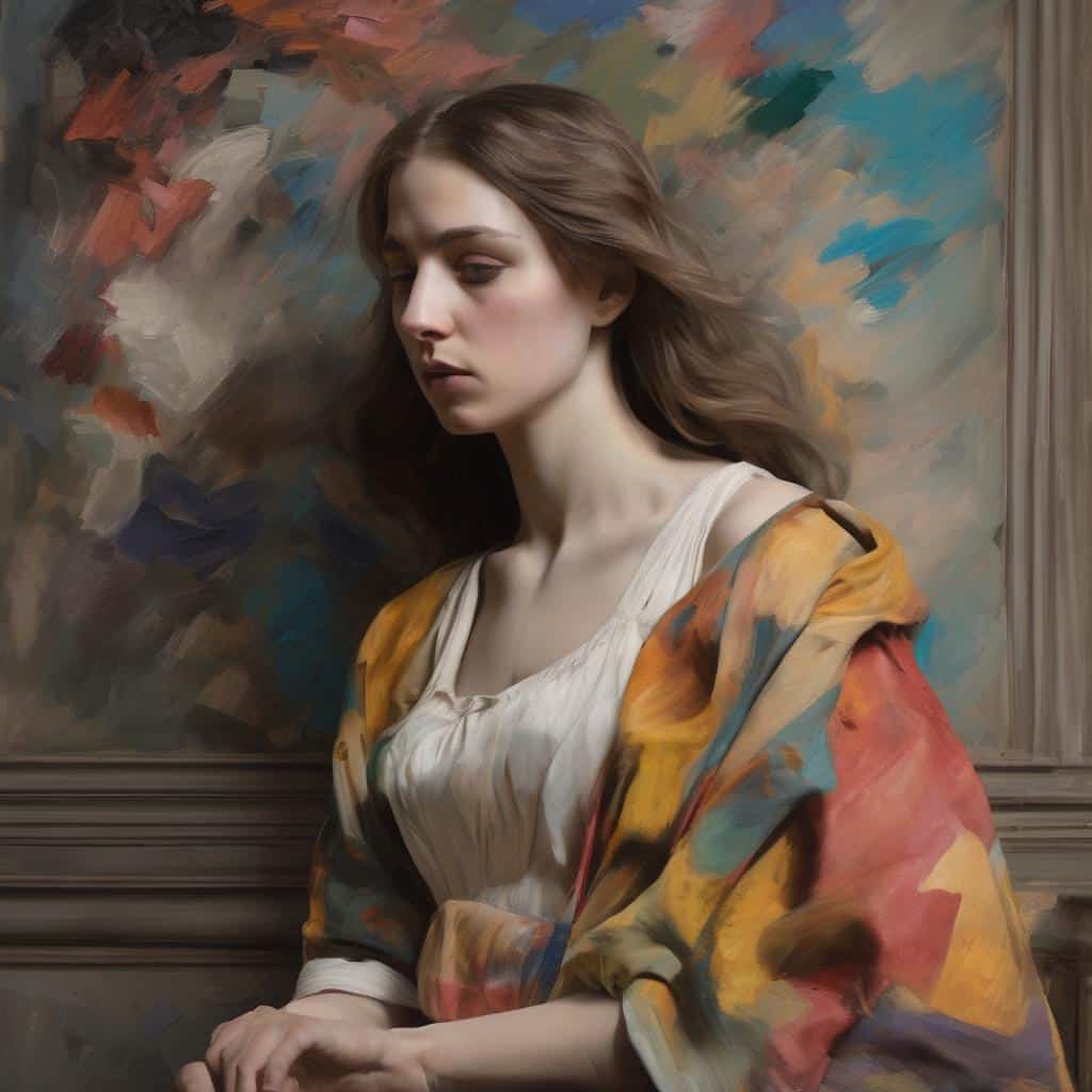 Προσώπου γυναικεία πορτρέτο με τέχνη και ομορφιά στο χρόνο, σε ακατέργαστο πίνακα ζωγραφικής.