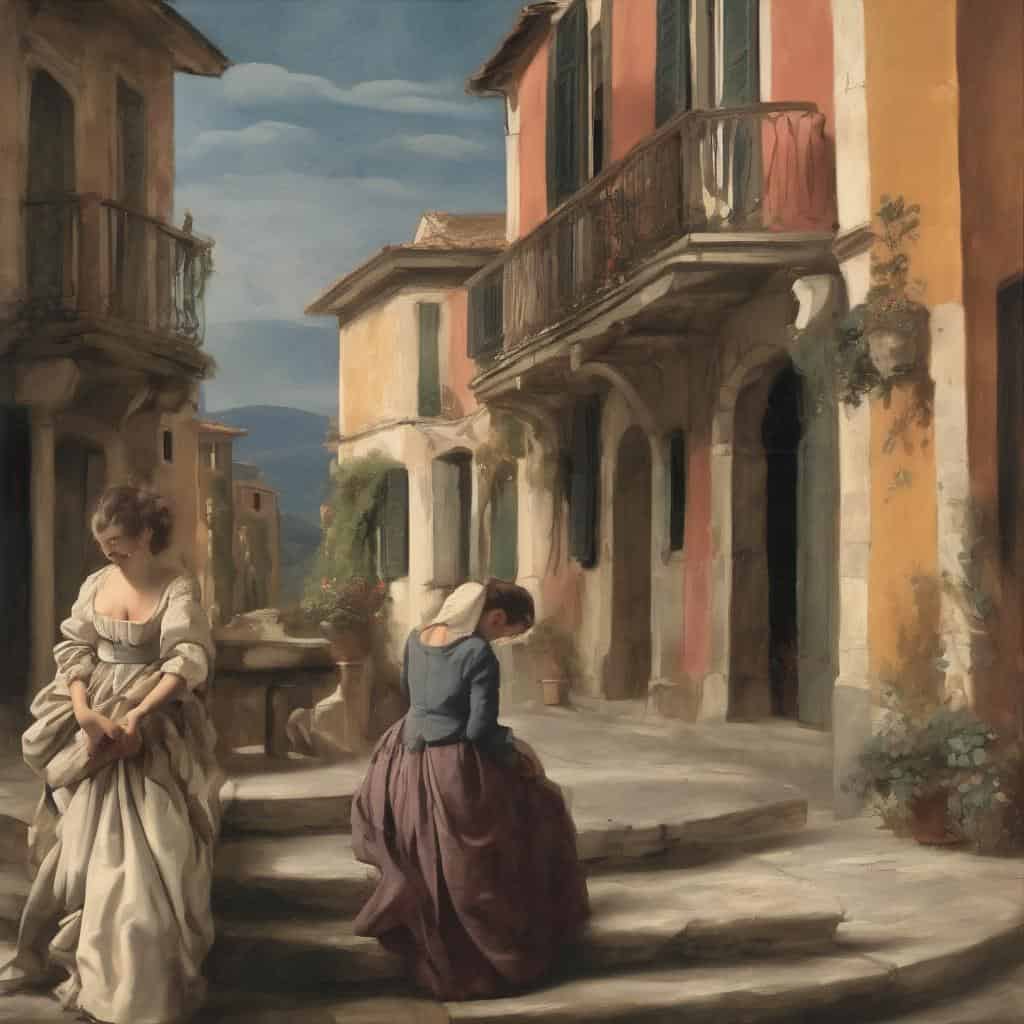 Λειτουργία και ομορφιά στο χρόνο σε μια ζωγραφική σκηνή στην παλιά πόλη, αναδεικνύοντας την τέχνη και την ιστορία.