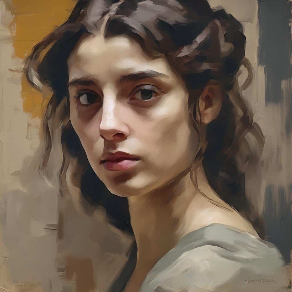 Ομορφιά και τέχνη σε πίνακα πορτραίτου, αναζήτηση της κομψότητας στο χρόνο, ζωγραφική και αισθητική εστίαση.