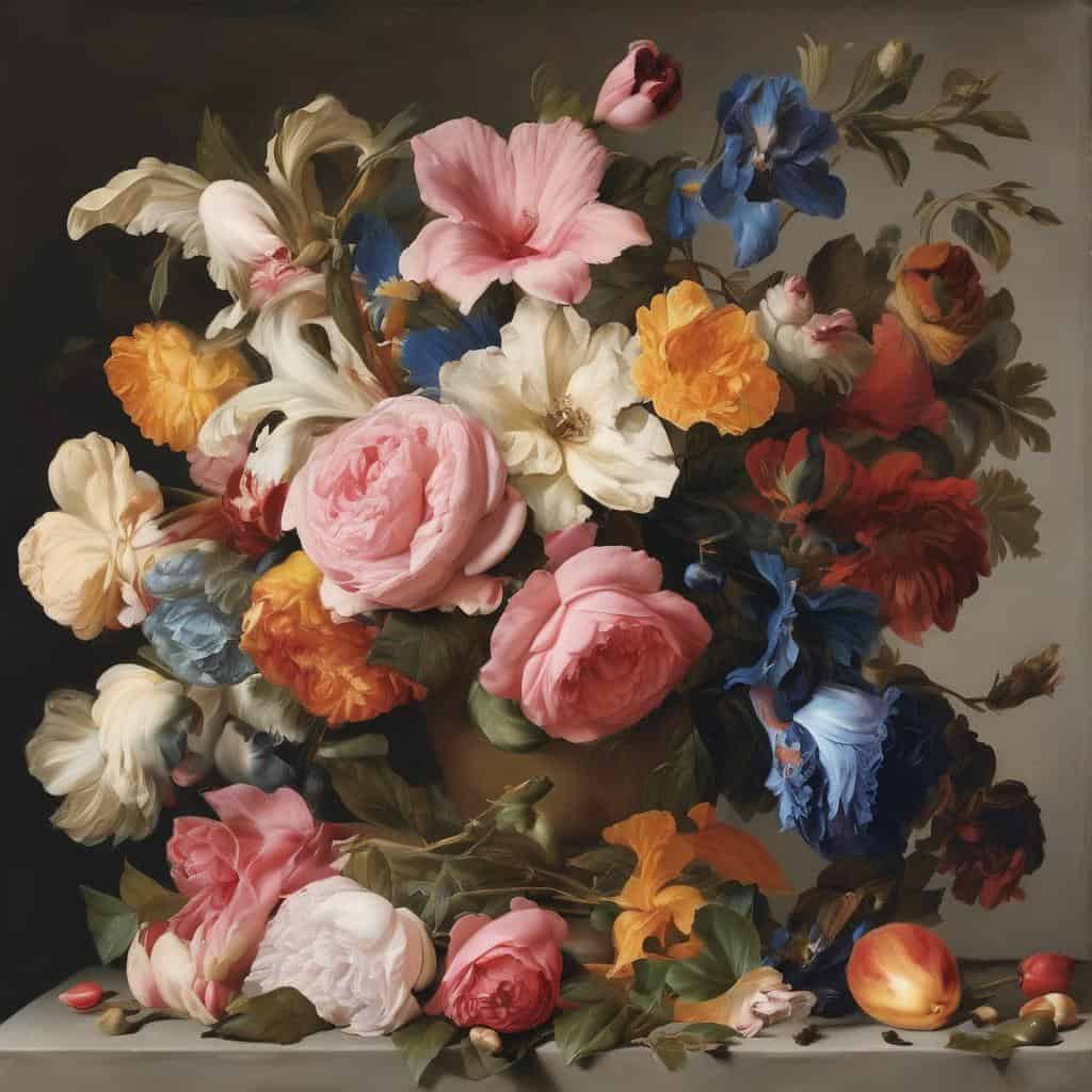 Λουλούδια σε βάζο, έργο τέχνης, ομορφιά, ζωγραφική, καλοσύνη, ρομαντισμός, αρμονία, φαντασία, χρώματα, φυσική ομορφιά.